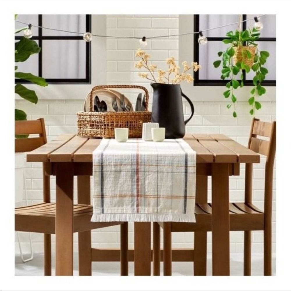 Hearth & Hand Magnolia - Casual Plaid Cotton Table Runner w/ Fringe 14" x 74"